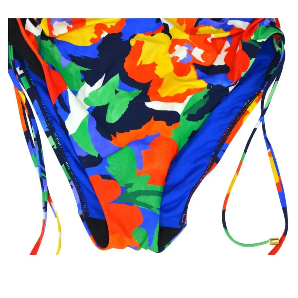 Lauren Ralph Lauren Bold Floral Shirred Plunge One Piece Swimsuit